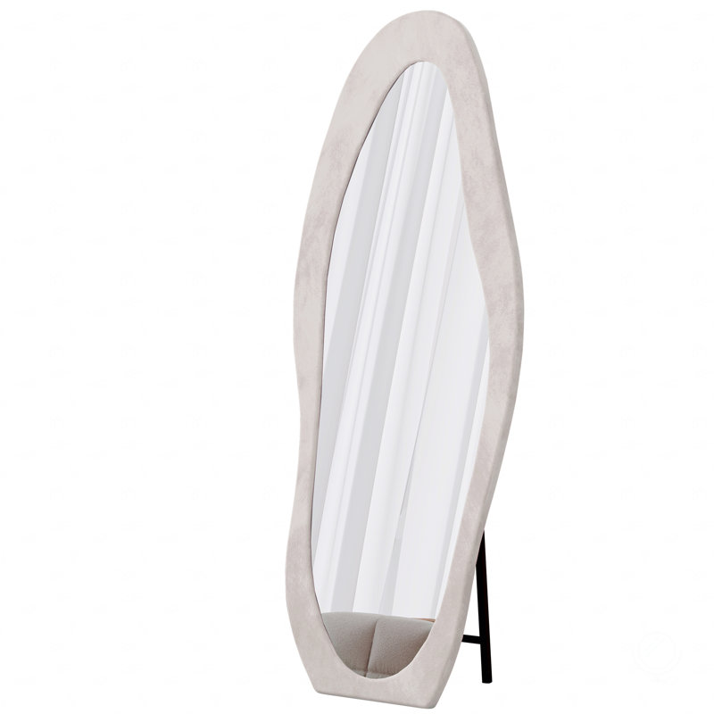 Full Length Mirror, 63" X 24" Floor Mirror/ Wall Mirror, Flannel Wrapped Wooden Frame Floor Mirror,Irregular Wavy Mirror Standing/Halling Large Wall Mirror