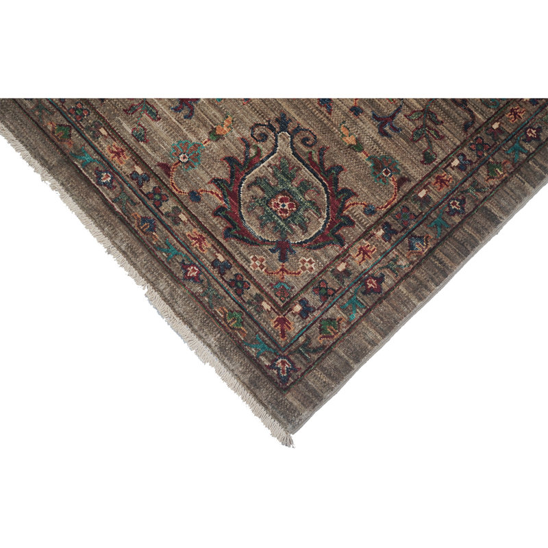Tapis gris / rouge / bleu noué à la main de haute qualité