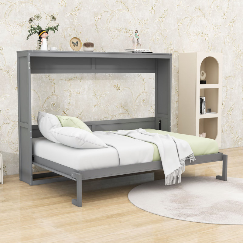 Armoire murale Murphy avec lattes et pieds, Gris, Double
