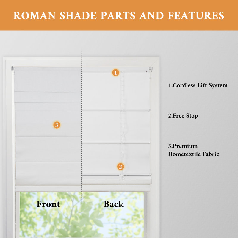  No Drill Cordless Blackout Roman Shade, White, 35''W x 64''L