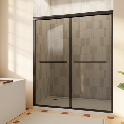 Porte de douche coulissante double l 56-60 "x H 76" avec verre trempé gris 1/4 "（6mm Black, noir mat