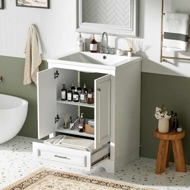 Meuble-lavabo autoportant avec portes à fermeture douce, Blanc