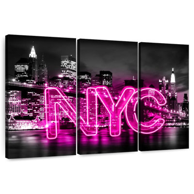 Sirci néon de New York, rose sur fond noir