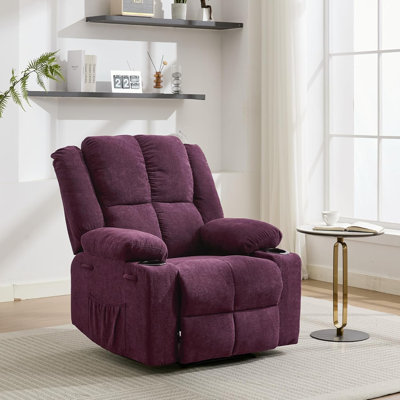 Fauteuil inclinable manuel avec chauffage et massage à 8 points, fauteuil inclinable en velours côtelé réglable à 155 ° avec deux porte-gobelets et poches latérales, fauteuil inclinable confortable pour salon et chambre à coucher, bleu clair