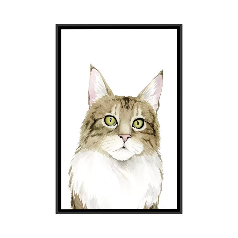« cat portrait iv », reproduction d’impression sur toile, H 26 po x l 18 po x P 1,5 po, Toile avec cadre noir, Pas de tapis