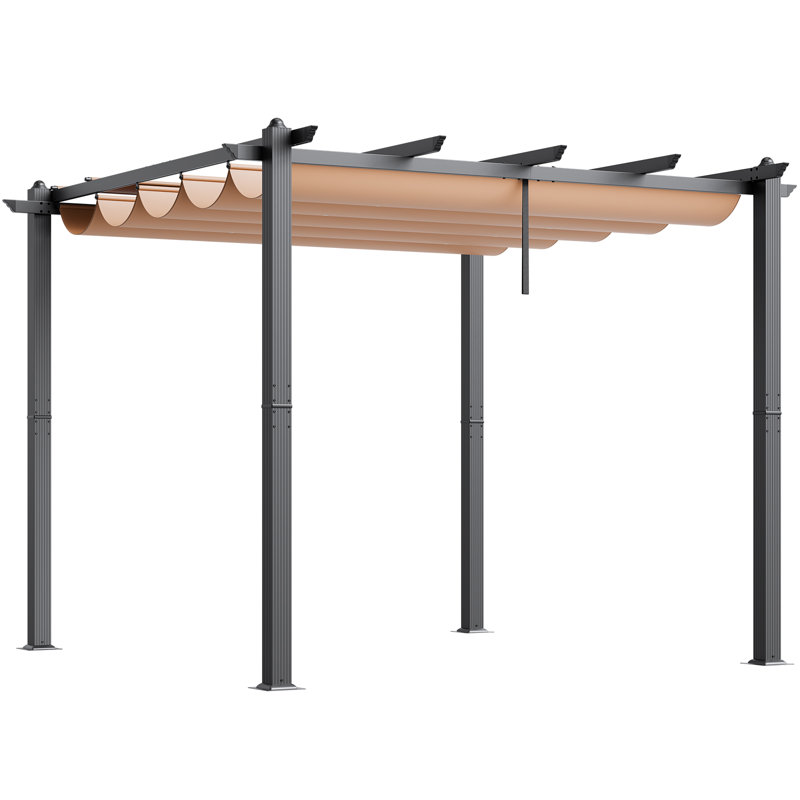 Outdoor Retractable Pergola with Sun Shade Canopy Aluminum, Beige, 90.55" H x 116.93" W x 116.93" D