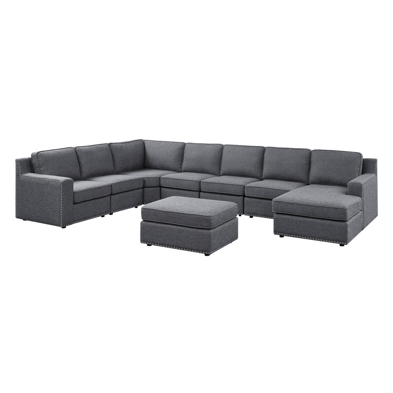 Aindriu Upholstered U-Shaped Sectional Reversible, Gray Polyester