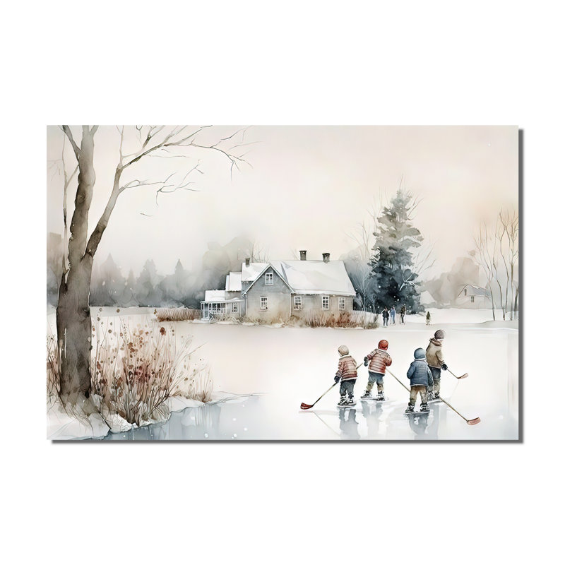 Enfants jouant au hockey en hiver II