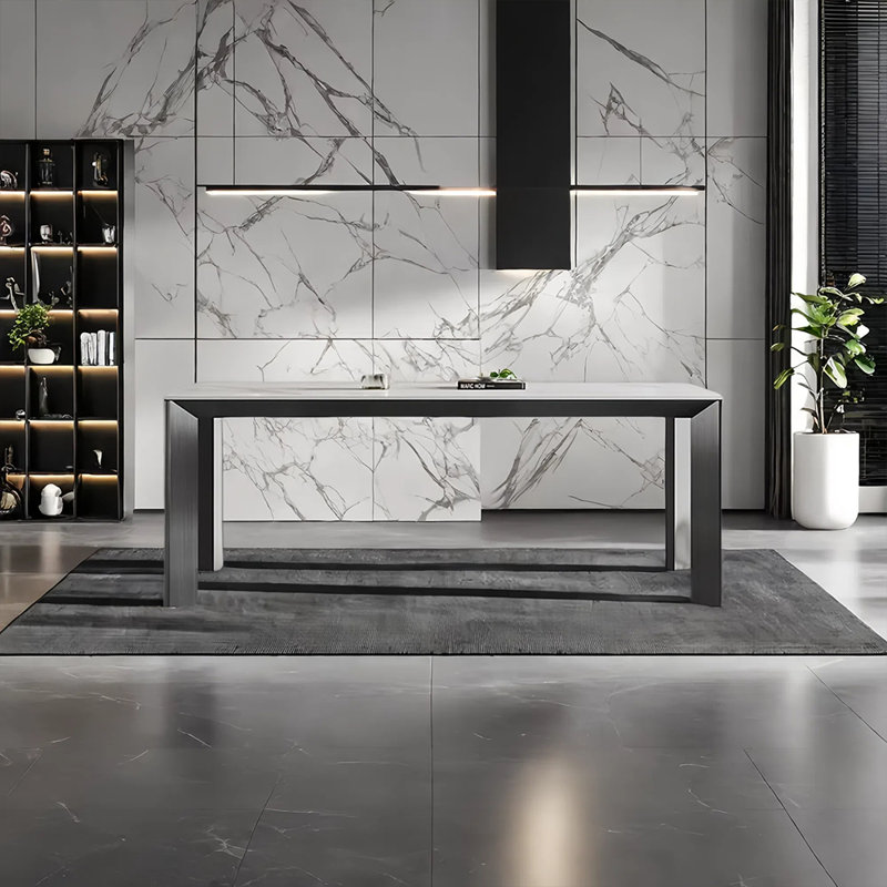 Stainless steel glossy rock plate dining table, 29.52"H x 62.99"L x 31.49"W