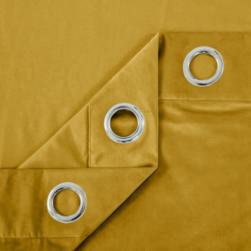 Crushed Velvet Eyelet Ready Made Thermal Drape & Curtain, Ochre, 168cm Width x 183cm Drop