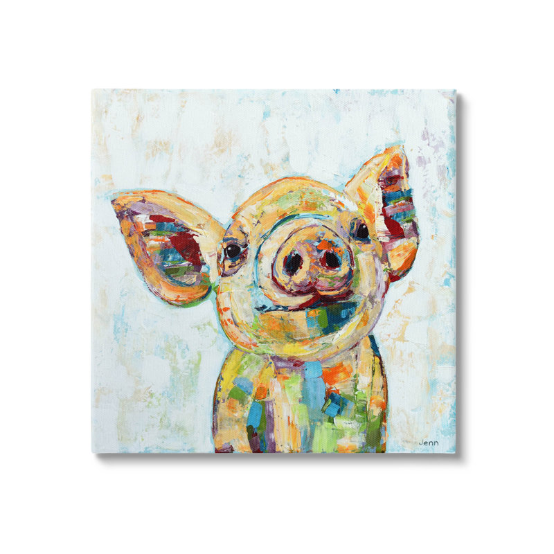 "Happy Farm Pig", art mural moderne par Jen Seeley, H 17 po x l 17 po x P 1,5 po