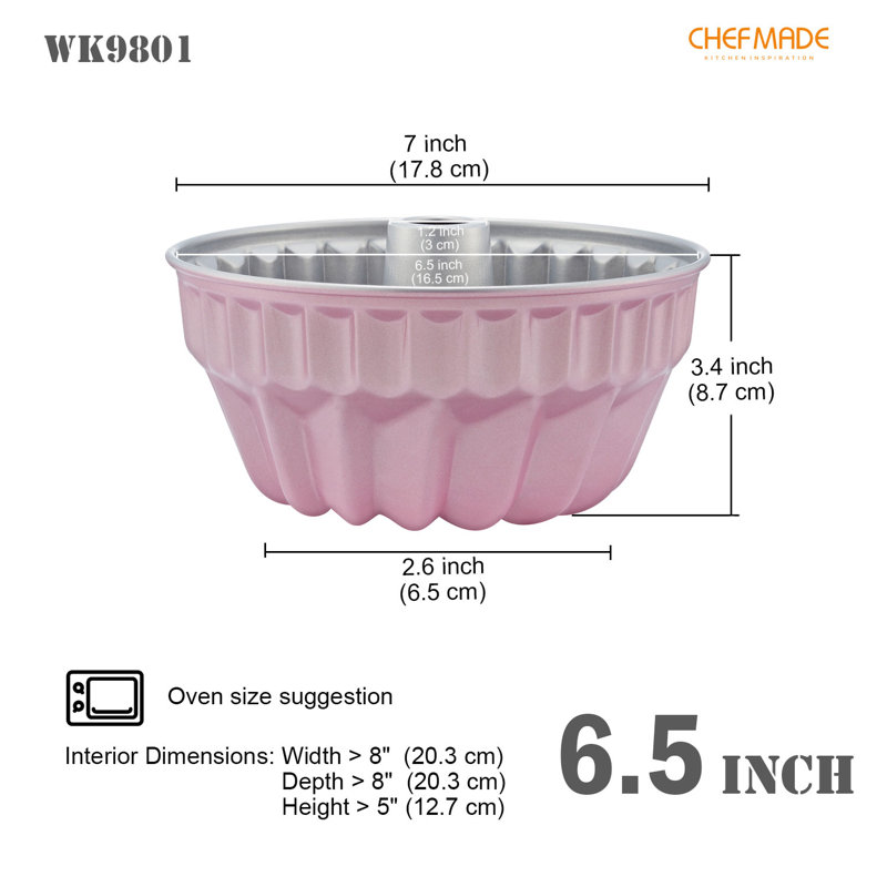 CHEFMADE 6.5 Inch Tube Cake Pan, Pink, 3.3" H x 6.7" L x 6.7" W