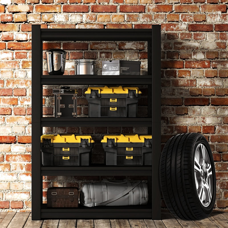 Support de rangement réglable en métal à cinq couches de 87 po pour les grandes surfaces, noir, capacité de 4 000 livres, garages d'installation simple, construction de grandes surfaces, cloisons, surface rouillée
