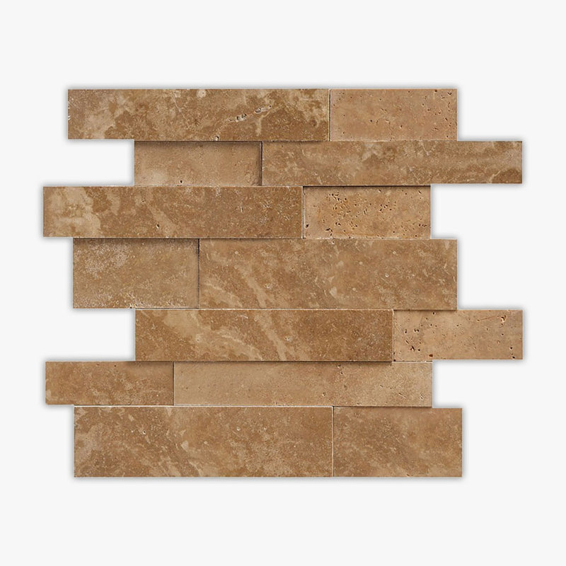 Noce Travertine Honed 3-Dimensional Travertine Mosaic, Brown