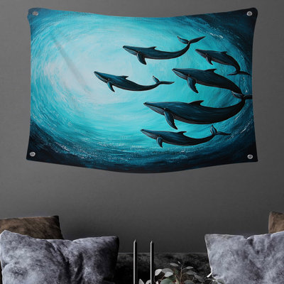 Whale Gathering Wall Tapestry -  Marine Wall Decor