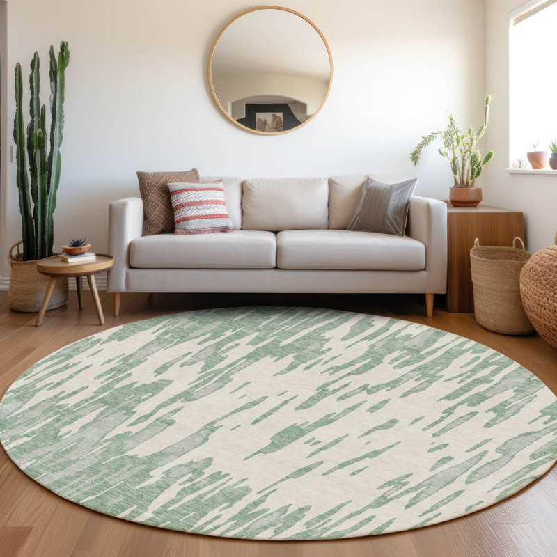 Premium Machine Washable Prisco Sage Rug, Round 8'