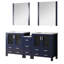 Meuble-lavabo double bleu marine 72 po Longueur, armoires latérales, plateau en céramique blanche, 28 miroirs, fermeture en douceur, espace de rangement intérieur spacieux, fonction de fermeture, longue durée-2094736209