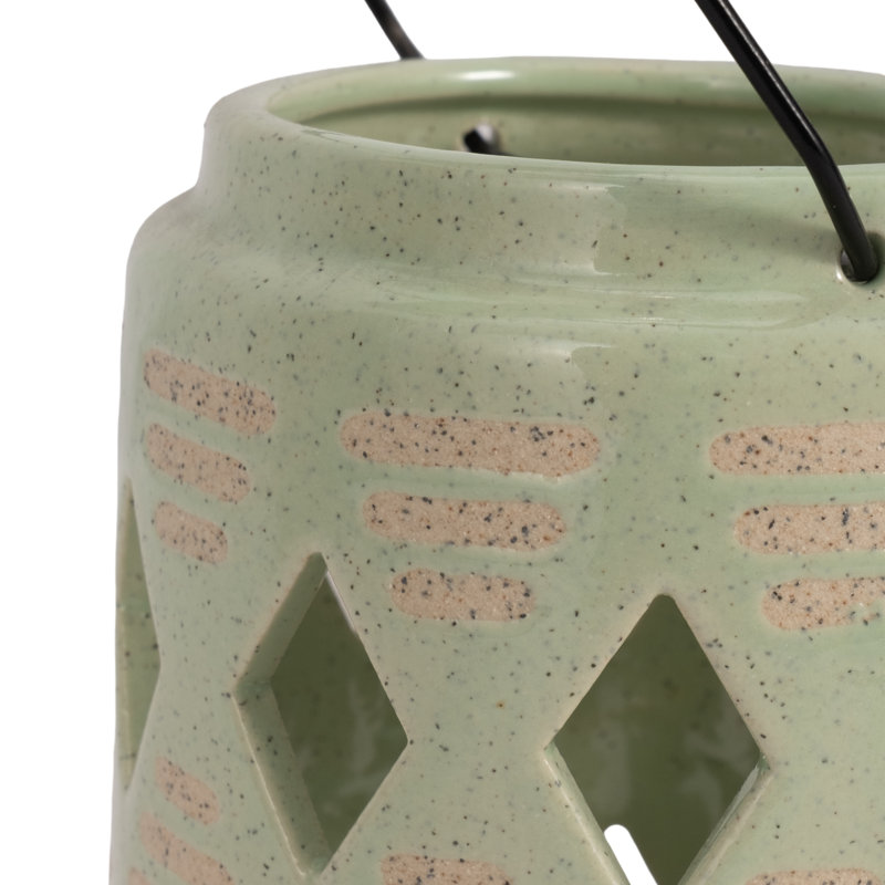 Porte-bougie moderne en céramique à découpes en forme de losange pour décoration de table, H 6 po x l 5 po x P 5 po, Vert
