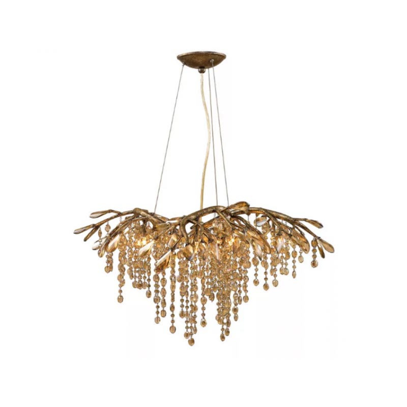 Lustre suspendu branche d'automne clair, Nickel brossé, Or fumé, 78” Wide x 23” Height