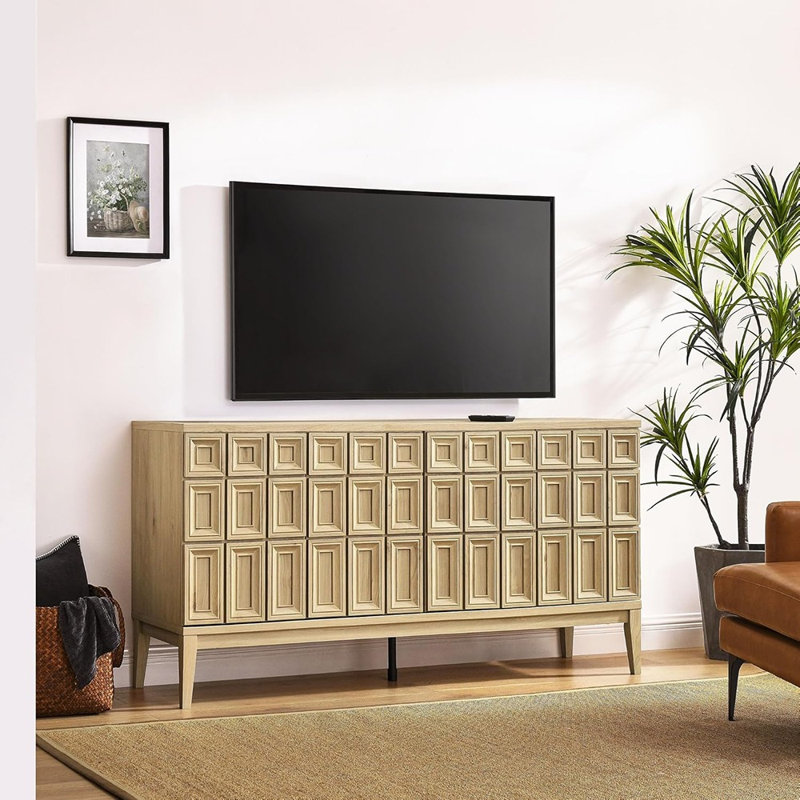 Buffet rétro moderne avec rangement, hickory