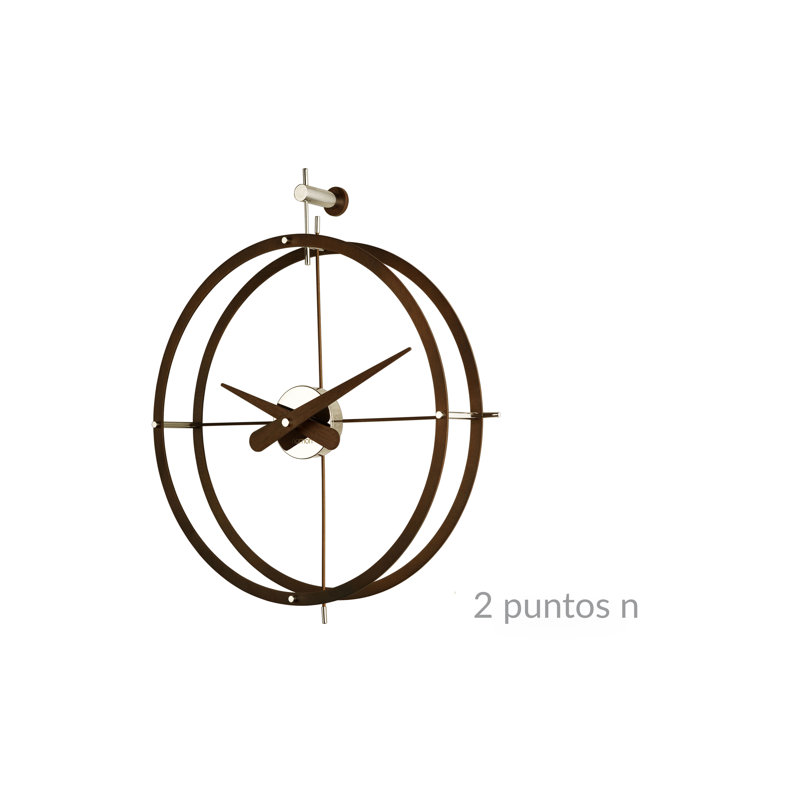 2 Puntos Metal Analog Wall Clock, Walnut