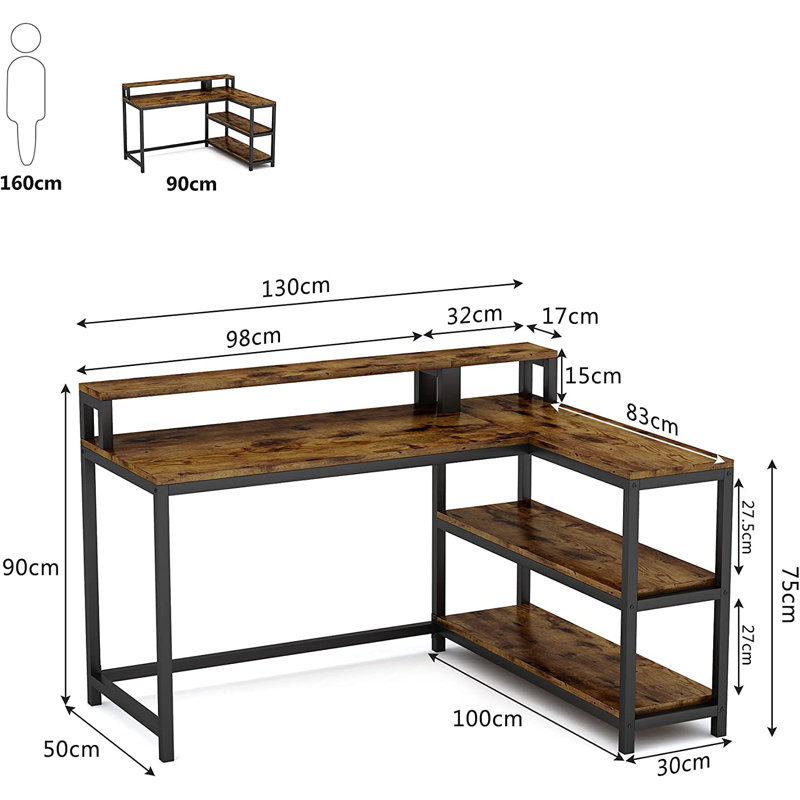 Orrville Workstation L-Shaped Computer Desk, Corner Desk with Storage Shelves