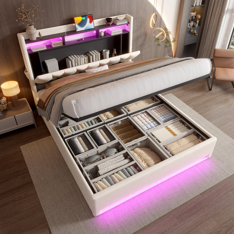 Metal Bed, Beige