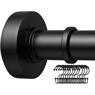 Black Shower Rod With 12 Hooks, 43-72 Inches, Rust Resistance, Adjustable Tension Rod With Durable Spring, No Drilling - Use For Bathroom, Bedroom, Home, Matte Black
