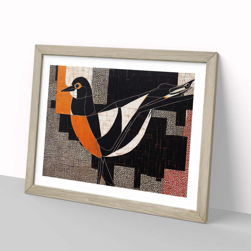 Expressive Abstract Bird 1 Piece Single Picture Frame Wall Art, 46cm H x 64cm W x 2cm D, Oak