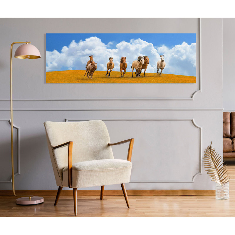 Herd of Wild Horses 1 Piece Wrapped Canvas Wall Art, 40cm H x 120cm W x 4cm D