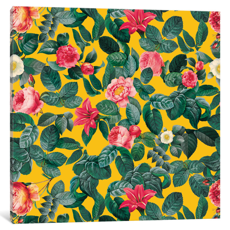 « summer botanique ii », impression sur toile tendue, H 37 po x l 37 po x P 1,5 po, Toile avec cadre noir, Pas de tapis
