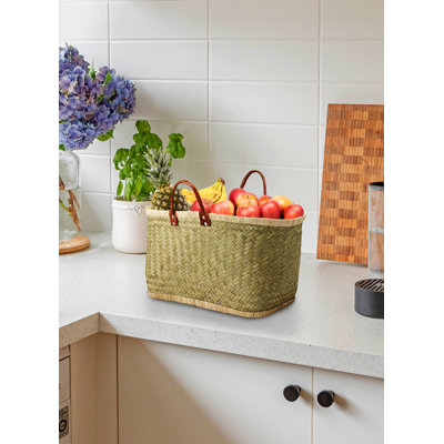 Bay Isle Home™ Large Handmade Straw Tote Bag Paired With Leather Handles, Raffia Lined Handbag, Straw Beach Bag, Summer Tote For Everyday Use, Grocery Shopping, 23" Long, 10.5" Wide & 13.5" Tall
