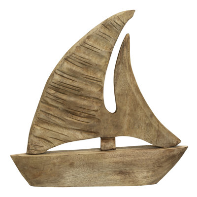 Sail Boat Carved Sculpture - Natural Mango Wood