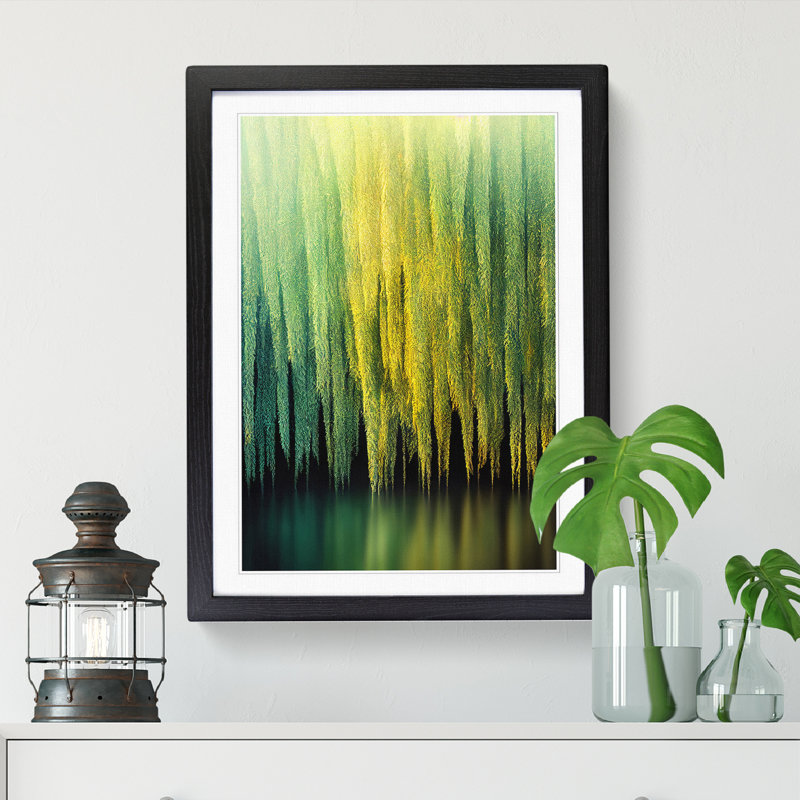 Weeping Willow Tree View - Single Picture Frame Print, Black, 64cm H x 46cm W x 2cm D