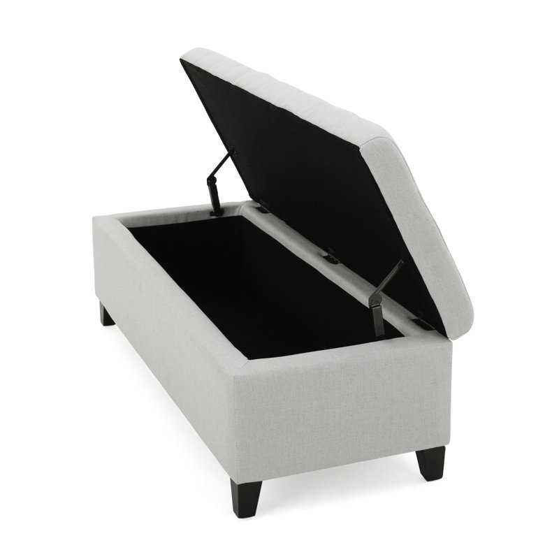 Banc de rangement gris élégant avec couvercle et boutons modernes
