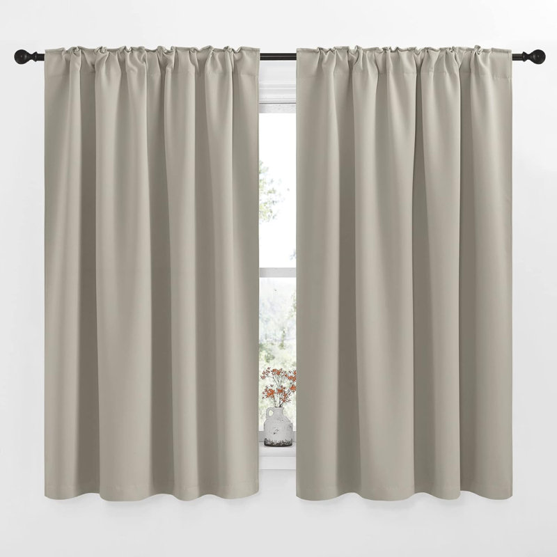 Blackout Curtain Light & Noise Reducing Room Darkening Drapes for Bedroom/Living Room/Kitchen, 2 Pieces, Natural