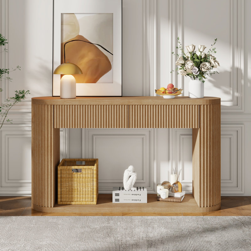 Console Table, Solid Wood & Mdf, Natural