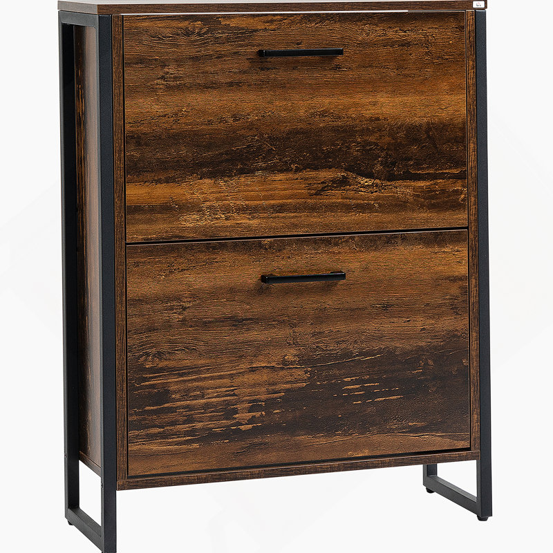 Armoire à chaussures industrielle avec 2 tiroirs rabattables, armoire de rangement pour chaussures autoportante pour 12 paires