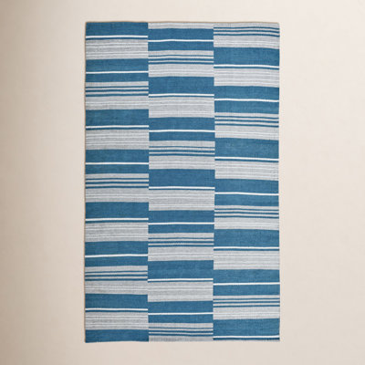 Puget Blue Hand-Woven Striped Outdoor Rug
