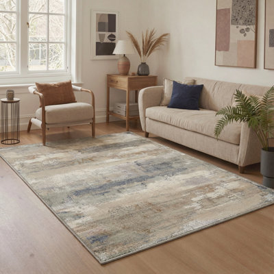 Lucchesi Aura Modern Abstract Machine Washable Brown / Grey / Beige Indoor Area Rug with Non-Slip Backing