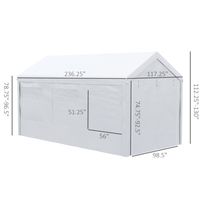 Tente de réception et abri d'auto 10 pi x 20 pi, garage portatif réglable en hauteur, auvent extérieur 8 pieds