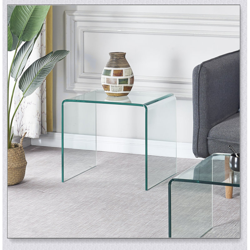 Table d'appoint en verre cintré trempé transparent, table de bout transparente pour une utilisation moderne et polyvalente