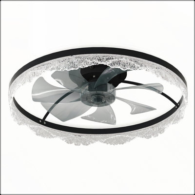 Ventilateur de plafond silencieux de 24 pouces avec lumière en cristal DEL, pales cachées et circulation d'air naturelle pour les chambres à coucher et les salles d'étude