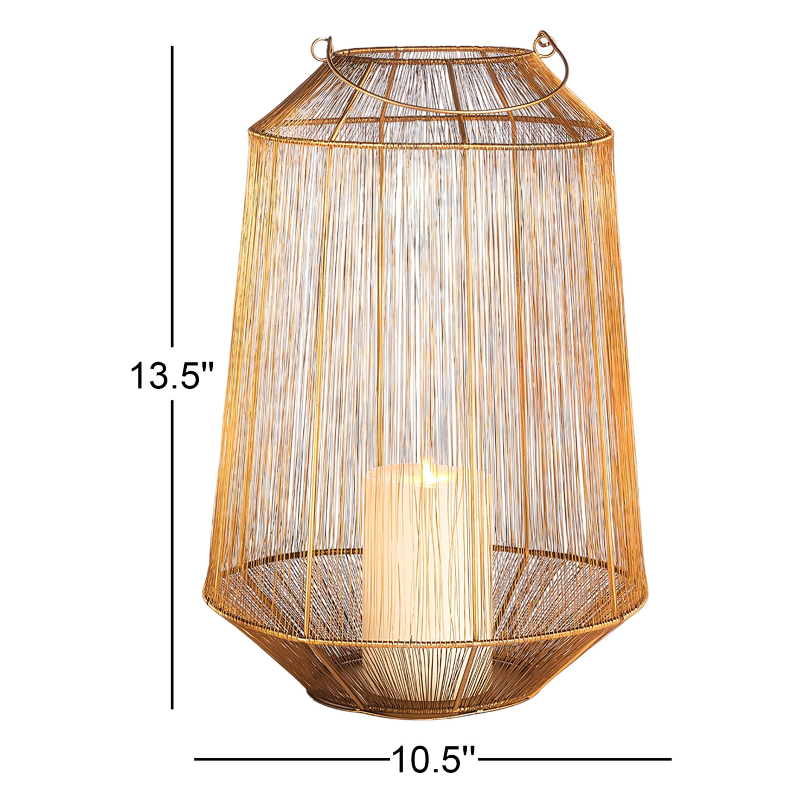 Metal Tabletop Lantern, 13.5" H x 10.5" W x 10.5" D, Antique Brass