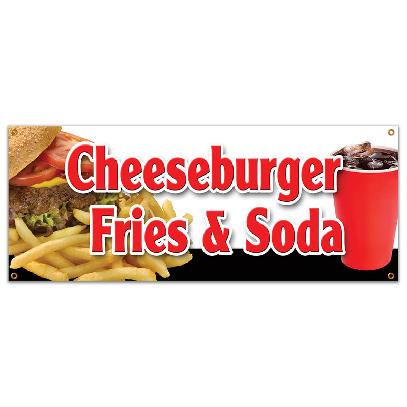 Enseigne de fromage Cheeseburger Fries Soda, H 18 po x l 48 po x 0,1 po