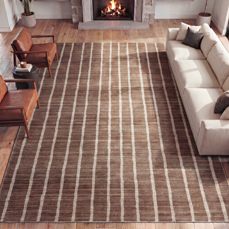 Tapis antidérapant à rayures délavé Orton, Brown/Cream, Rectangle 9' x 12'