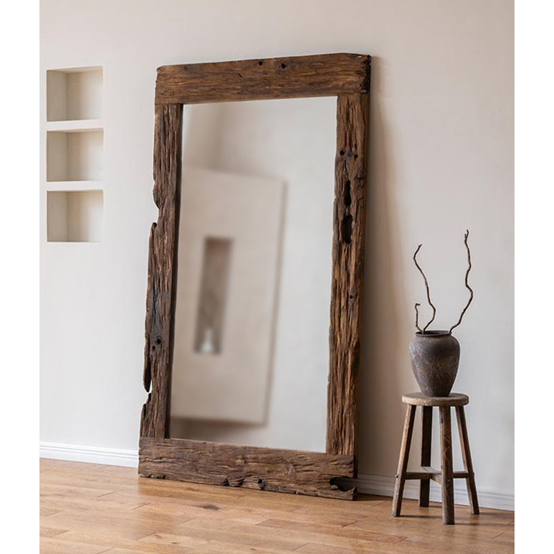 Miroir pleine grandeur rustique en bois de pin récupéré rustique Wabi-Sabi, 82,68 po x 39,37 po