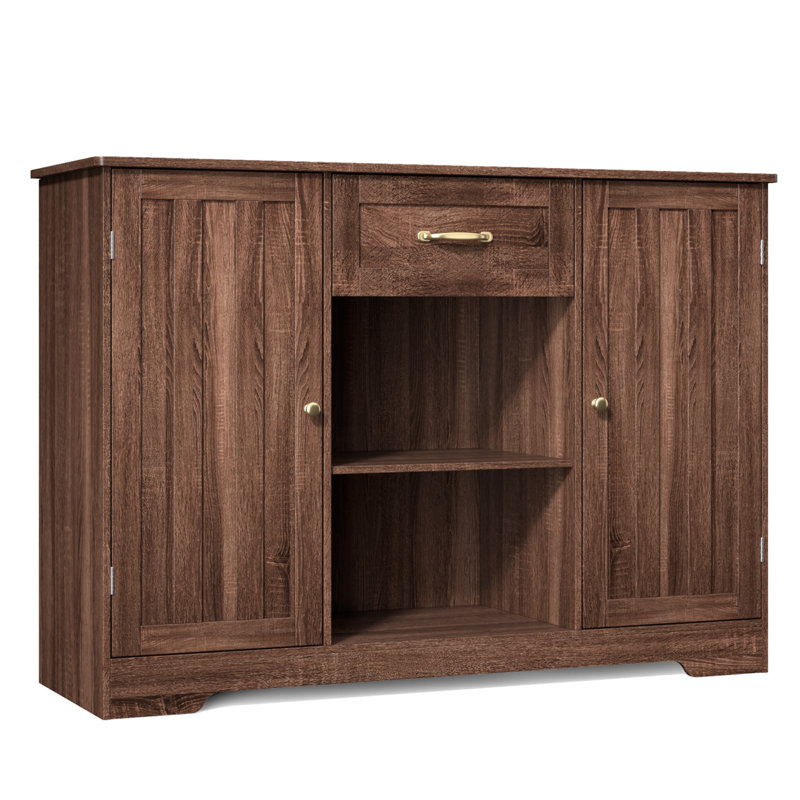 45.7''W  3 Drawer Sideboard with Pantry Doors, Adjustable Shelves and Large Drawer, Brown