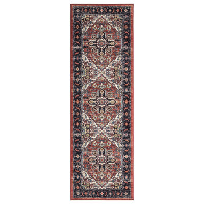 Lyanne Washable Non-Slip Medallion Rust Area Rug