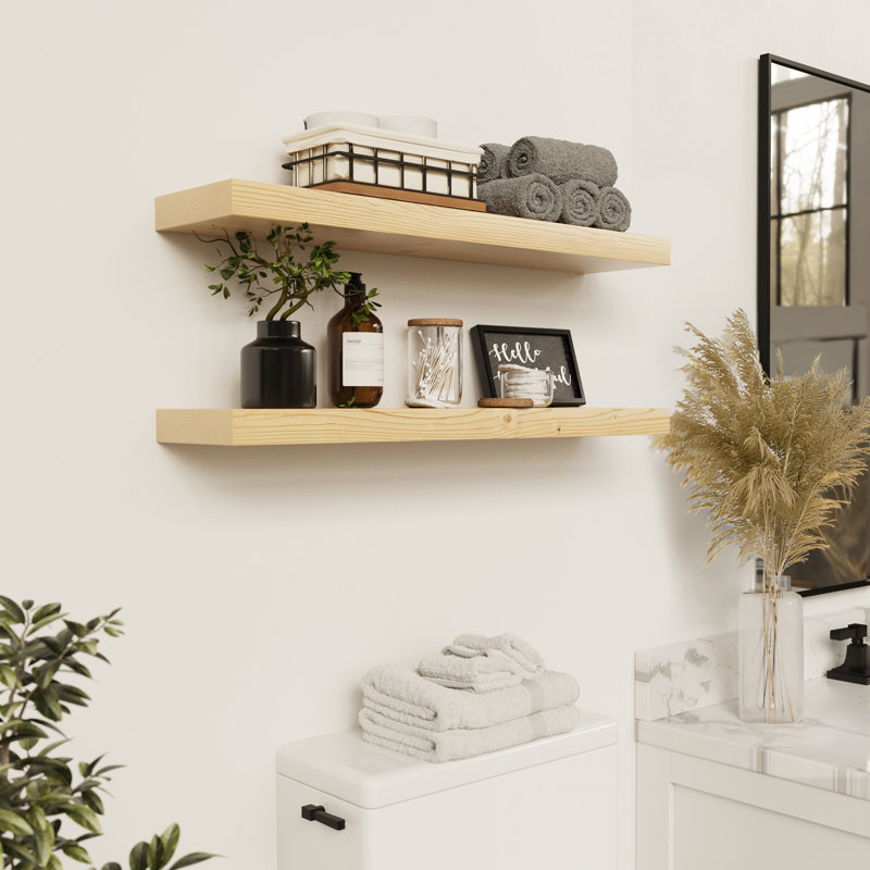Tablettes flottantes en bois massif, tablettes en bois pour le mur, Naturel, 1.2" H x 30" W x 6.7" D